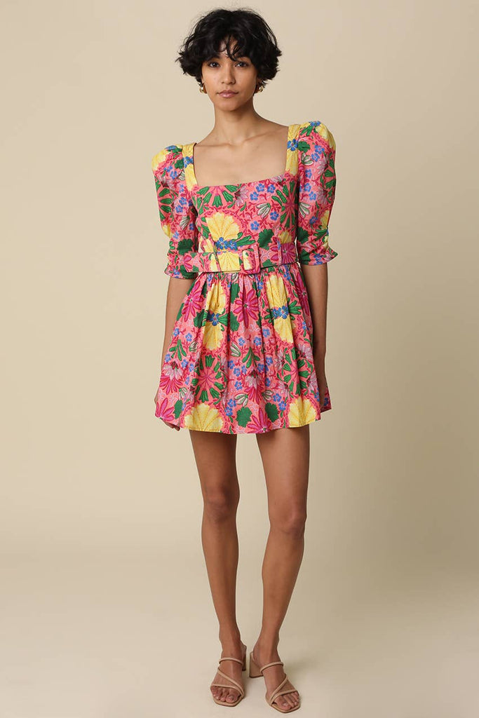 Salma Floral Belted Puff Sleeve Mini Dress
