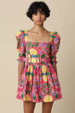 Salma Floral Belted Puff Sleeve Mini Dress