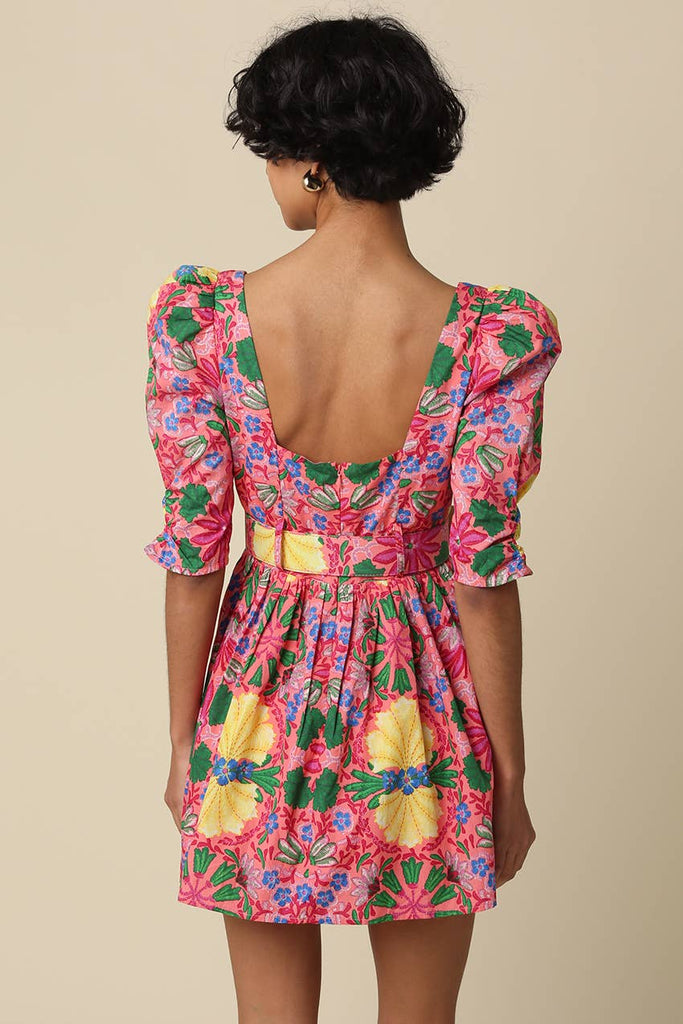 Salma Floral Belted Puff Sleeve Mini Dress